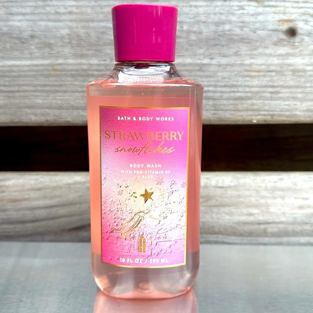 Bath & Body Works Strawberry Snowflakes Body Wash 10 FLOZ & Body Cream 2.5 OZ